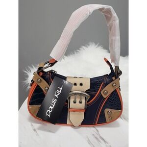 NEW Savage Ways Shoulder‎ Bag by Current Mood NAVY BLUE ORANGE STUDDED Y2K CROC